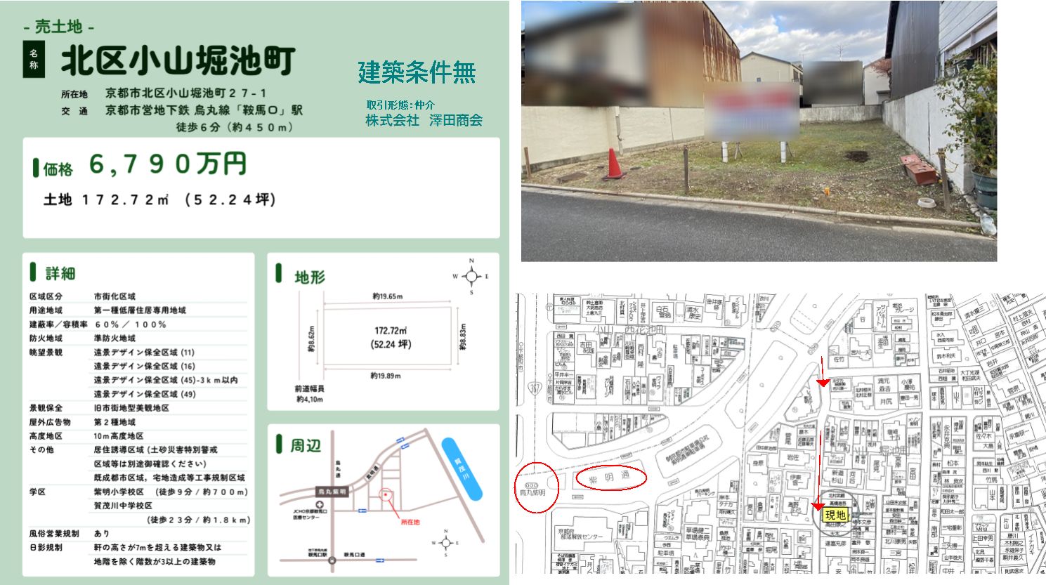 商談中：京都市北区小山堀池町27-1　売土地　建築条件無